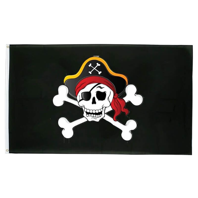 Drapeau pirate Crâne Du Commandant - fourreau 2 oeillets