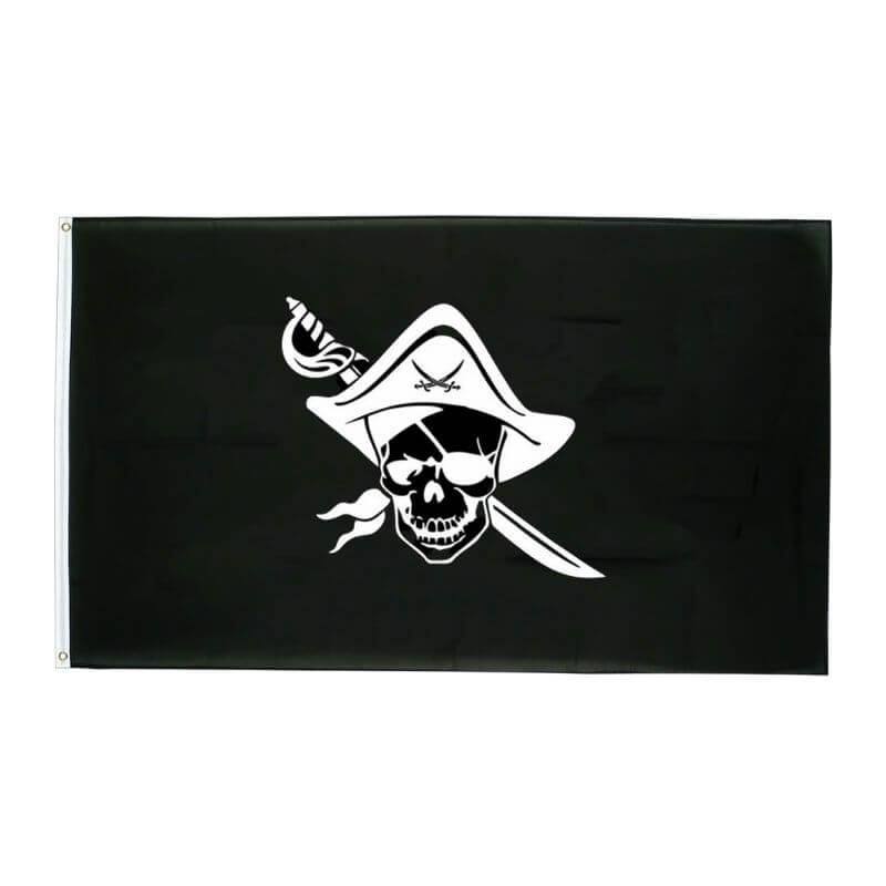Drapeau pirate Crâne Amiral - fourreau 2 oeillets