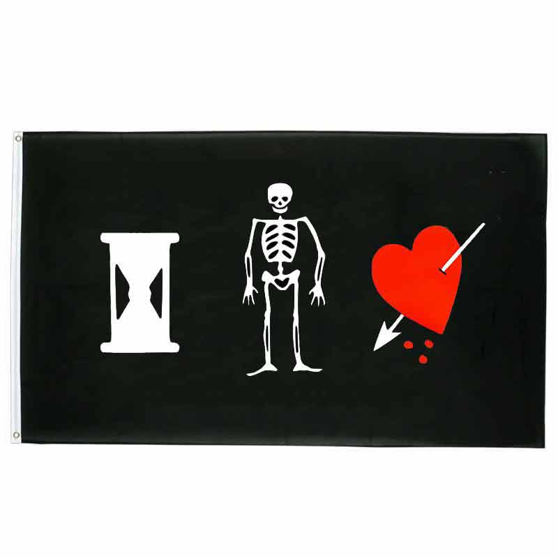 Drapeau pirate Cœur Noir - fourreau 2 oeillets